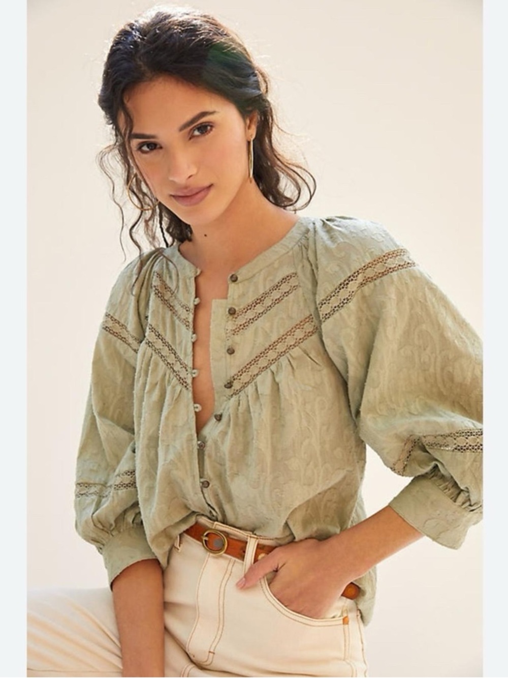 Anthropologie Green Harmony
Lace Peasant Blouse size XS